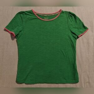 Boden Short Sleeve Green Top with Pink Accents